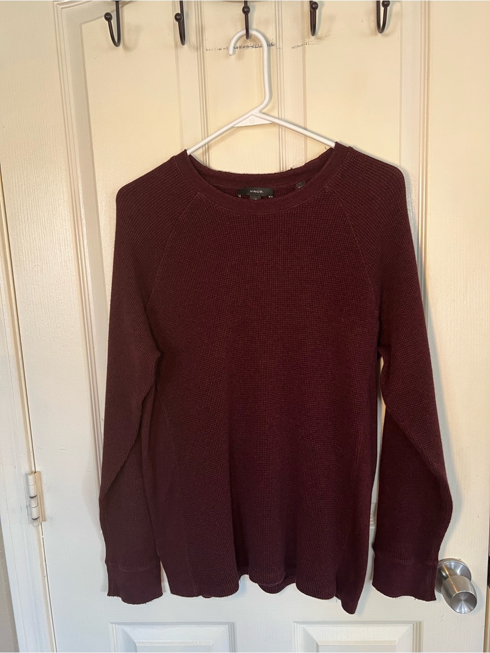 Vince Burgundy Waffle Knit Pima Cotton Long Sleeve Pullover Sweater L